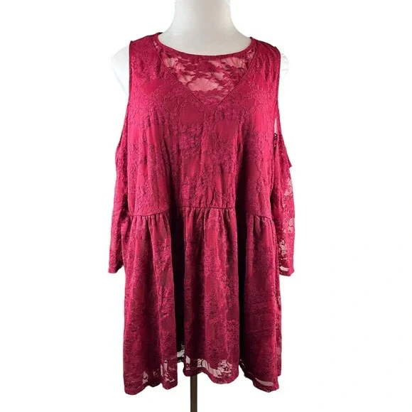 Torrid Babydoll Stretch Lace Cold Shoulder Top Biking Red Plus Size 4 4X - Picture 14 of 15